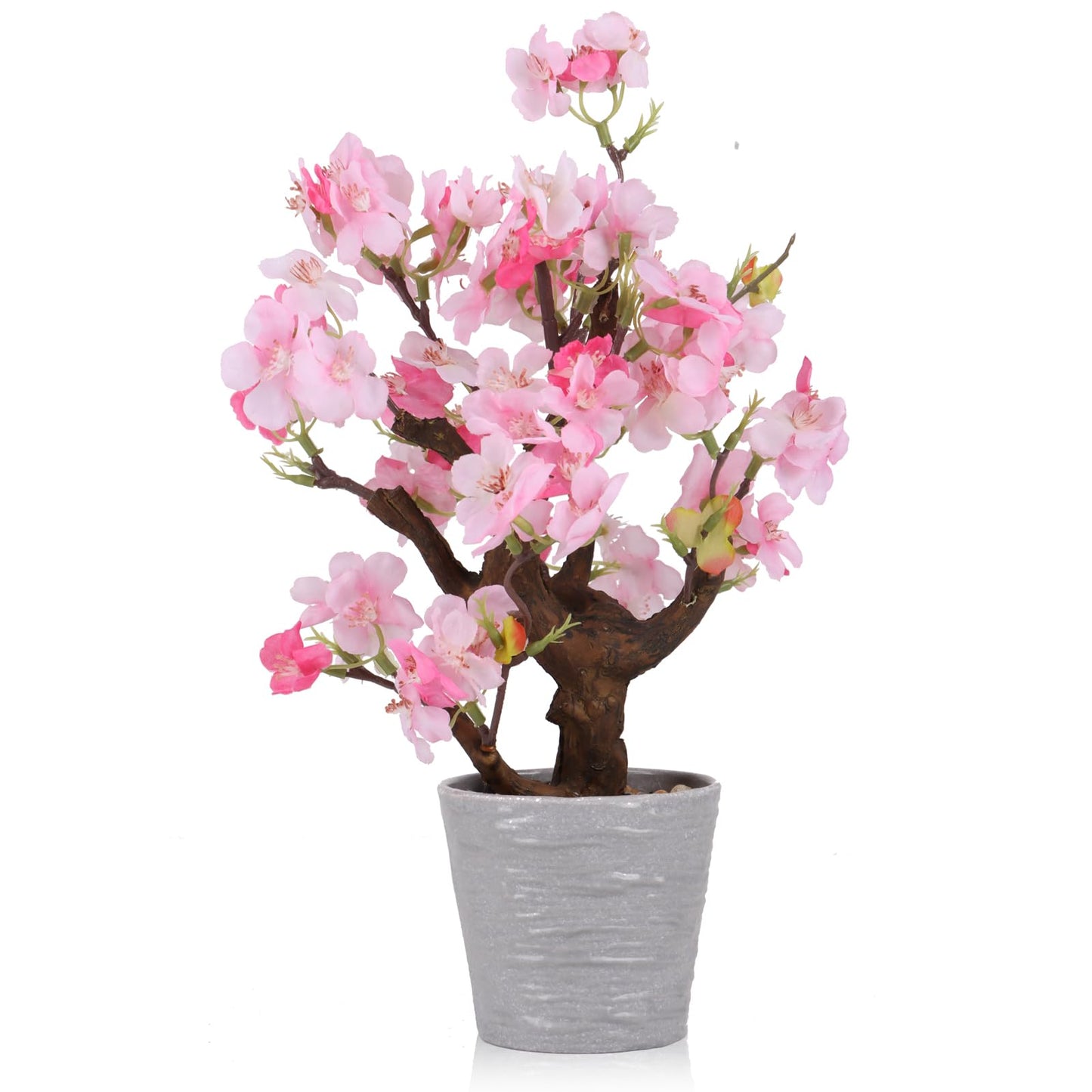 KAIRNE Artificial Pink Cherry Blossom Potted,13" Tall Fake Bonsai Flowers Tree,Lifelike Floral Faux Plants,Realistic Decorative Flowers Potted,Spring Decoration Home Office Desk Decor