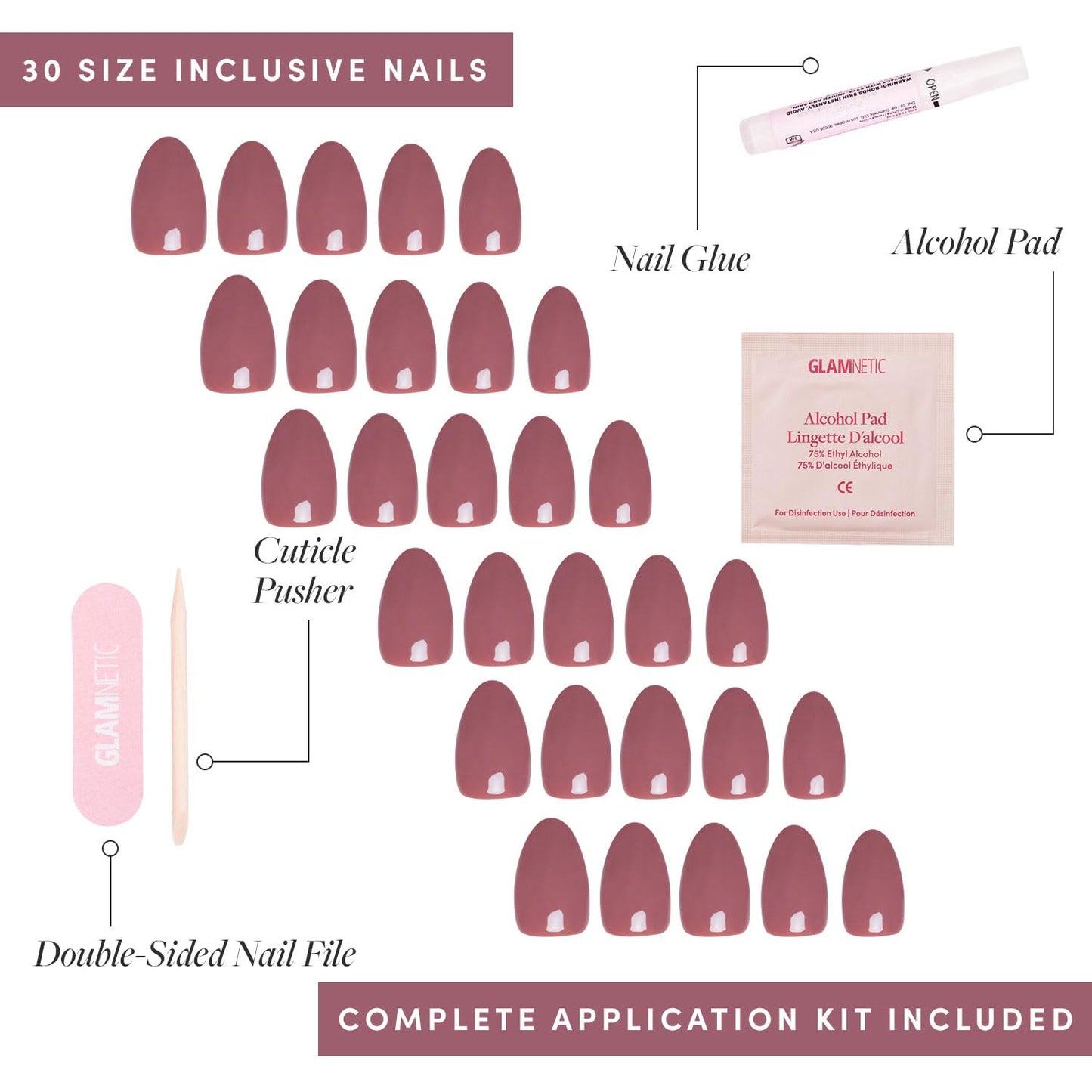 Glamnetic Press On Nails - Fall Mauve | Opaque Muted Blush Mauve Short Oval Fake Nails, Salon Quality | 15 Sizes - 30 Nail Kit with Glue