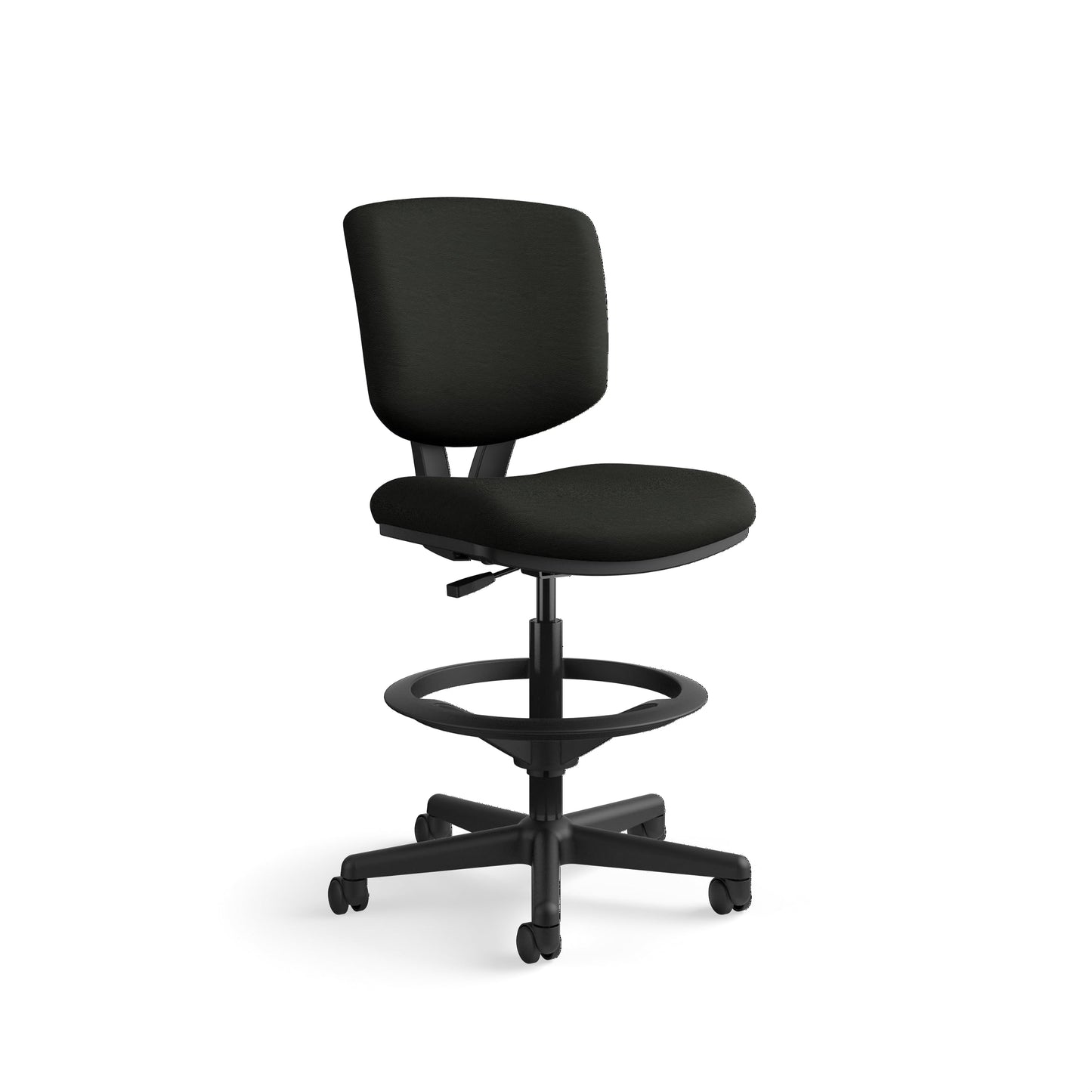 HON Volt Standing Desk Chair, Leather Office Chair with Foot Rest, Armless Drafting Stool, Ergonomic Recline and Center Tilt, for Computers, Offices, Work, Black