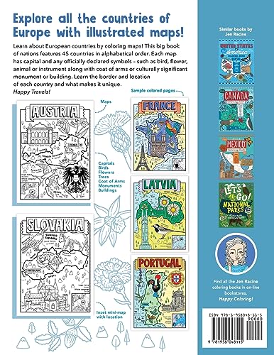 The Europe Coloring Book: 45 Maps with Capitals and National Symbols (Explore the World Geography Coloring Books)