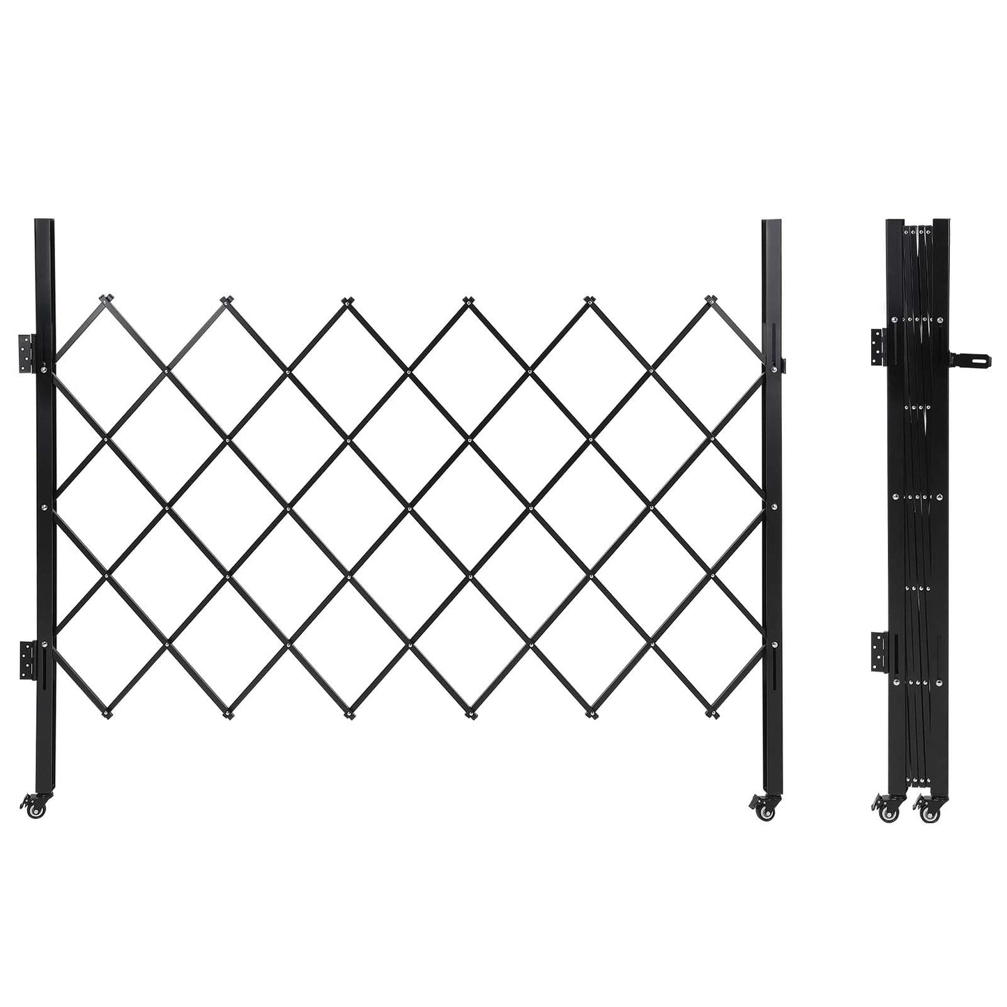 61" H x 71" W Metal Folding Security Door, Outdoor Folding Door Gate, Steel Accordion Security Gate, Flexible Expanding Barricade Gate, 360° Rolling Expandable Gates for Garage/Courtyard/Gardens