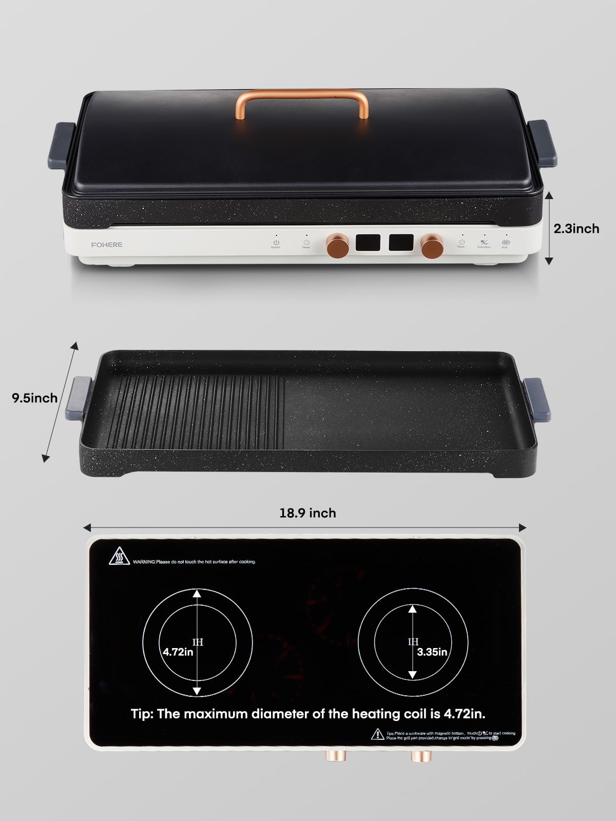 Induction Cooktop 2 Burners, Double Induction Griddle Cooktop 1800W with Removable Iron Cast Griddle Pan Non-stick, Independent Temperature Control, 8 Power Levels, 99 Min Timer for Magnetic Cookware