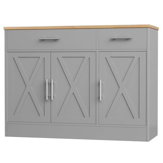 Shintenchi Modern Farmhouse Sideboard Buffet Cabinet with Storage with 3 Doors,42" Barn Doors Buffet Cabinet with Storage,Wood Coffee Bar Cabinets with Adjustable Shelf for Kitchen,Living Room,Grey