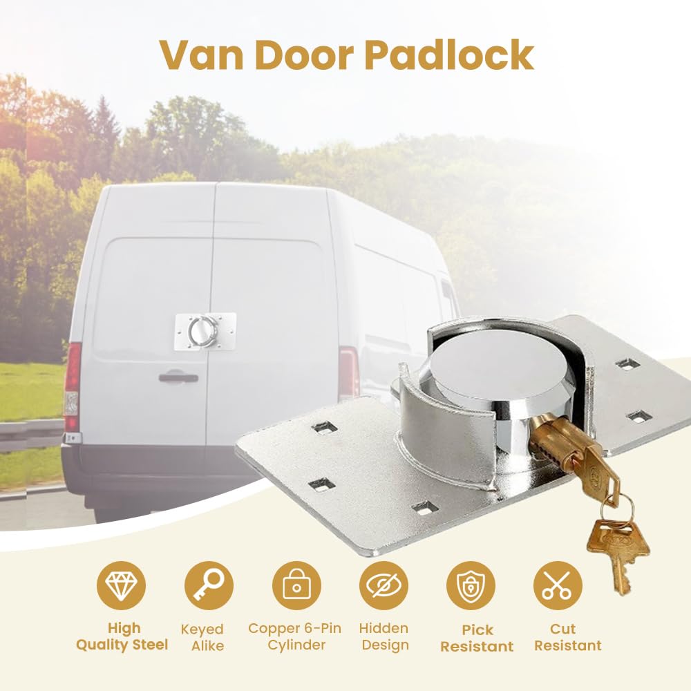 2 Pack Van Door Padlock Keyed Alike Heavy Duty Solid Steel Hasp 73MM Garage Shed Door Lock Security Padlock Nut with 4 Keys for Trucks, Gates, Vans