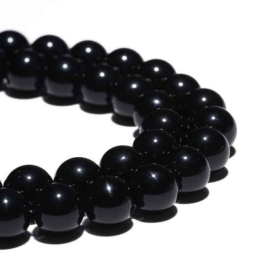 10mm Natural Black Onyx Agate Gemstone Beads Polished Round Smooth Stone Beads for Bracelets Jewelry Making 15inch Loose Beads