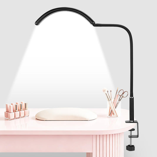 Half Moon Light for Nail Desk, Dimmable Lamp with Clamp for Manicure, Nail Techs, Study, Work, Jewelry, Tattoo. Shadowless Eye-Care Light for Reading, Art, Crafting, Sewing, Painting, DIY.Space-Saving