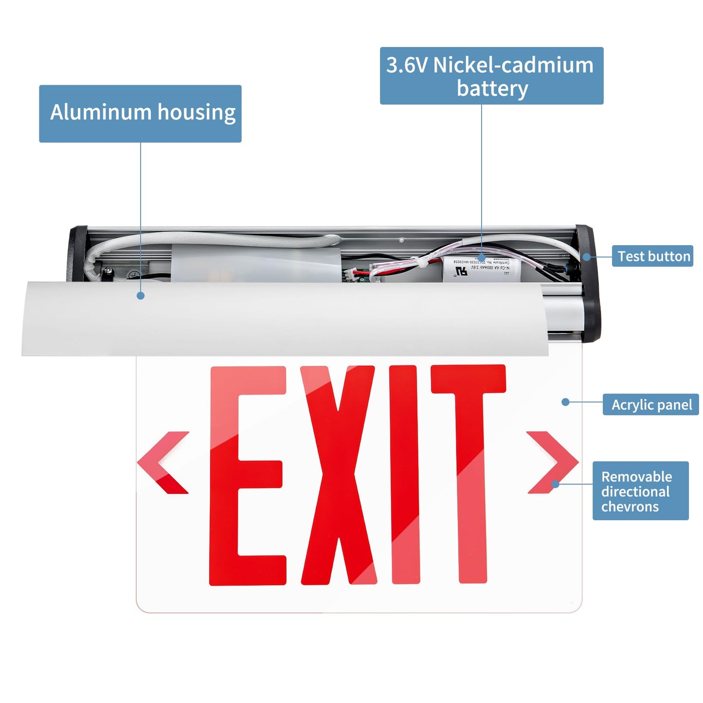 TANLUX Red Exit Signs for Business, LED Edge Lit Exit Sign, UL 924, Hardwired Emergency Exit Lights with Battery Backup, Aluminum Housing with Rotating Acrylic Clear Panel, AC 120/277V, 4 Pack