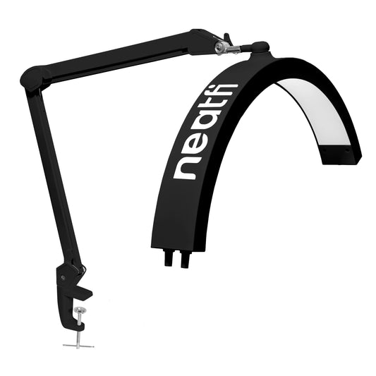 Neatfi Half Moon LED Table Lamp for Estheticians & Nail Techs – 2,500 Lumens | 5 Light Modes | Professional Task Lamp for Facial, Waxing, Threading & Tattoo (Black, CCT with Clamp)
