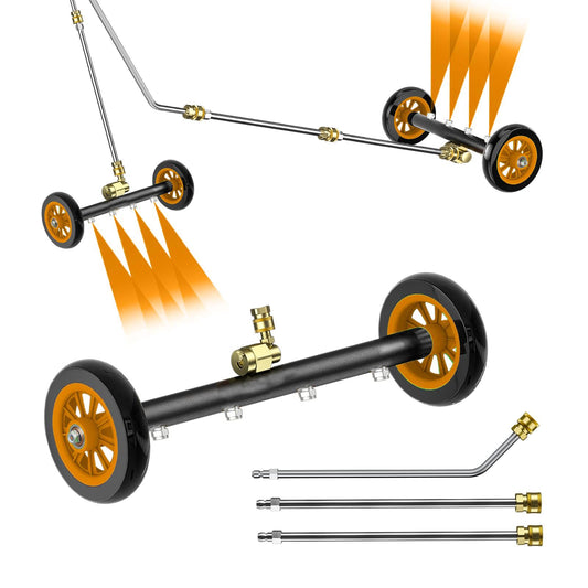 TRELVEX Undercarriage Pressure Washer Attachment Pro Max 16", Surface Cleaner Water Broom with 3pcs ExWand and Quick Connect Pivot Coupler 4000psi, 2in1 Underbody Car Washer
