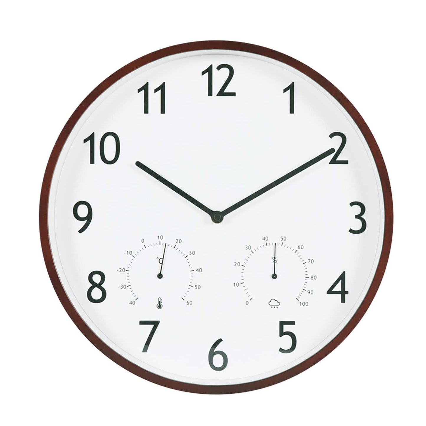 Wood Wall Clock, 14" with Thermometer Digital Clock, Household Arabic Numerals Non-Ticking Decorative Wall Watch Battery Operated Mute Movement for Living Room Bedroom Office School Hotel