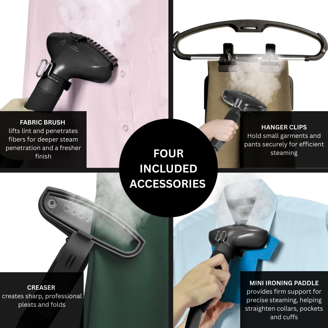 SALAV Limited Edition Professional Series Dual Bar Garment Steamer with Foot Pedals, Stainless Steel Steam Plate, Retractable Power Cord, 1.8L (60.8 oz) Water Tank, 1500 watts, 60+mins of Steam