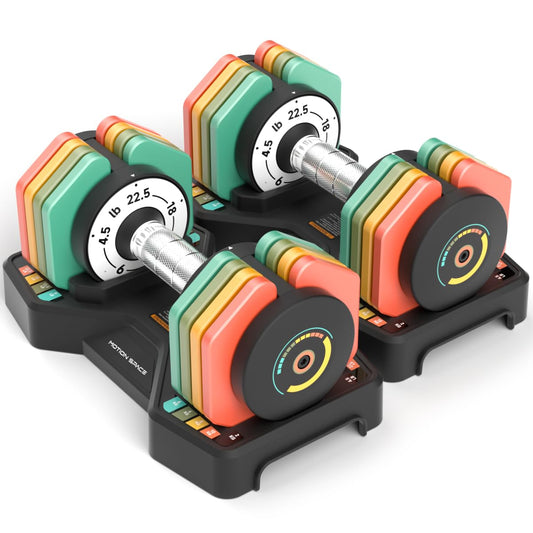 Adjustable Dumbbells Set 22.5LB Pair, 1-Sec Fast Adjustable 5 Free Weights, Premium Comfort Non-slip Metal Handle, Compact Size for Full Body Home Workout (Rainbow)