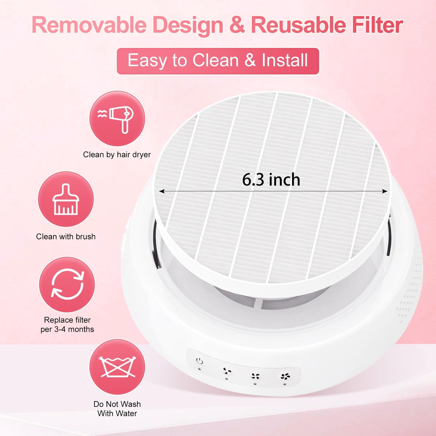 Professional Nail Dust Collector, Quiet Nail Vacuum Cleaner Machine with Reusable Filter, Powerful Suction Nail Tech Dust Fan for Acrylic Gel Nails Art Polishing, Manicure Pedicure Salon Home Use
