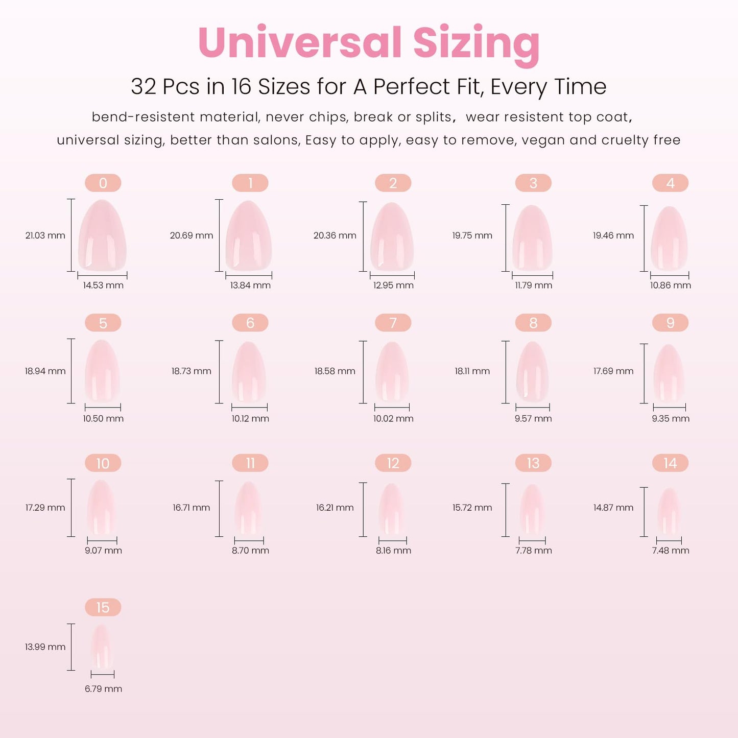 Nail Reformation Press On Nails, Soft Pink Short Almond Fake Nails in Glossy Finish, Salon Quality, Natural Reusable Opaque Stick On Nails in 16 Sizes - 32 Nail Kit with Glue, Manicure Gifts for Women