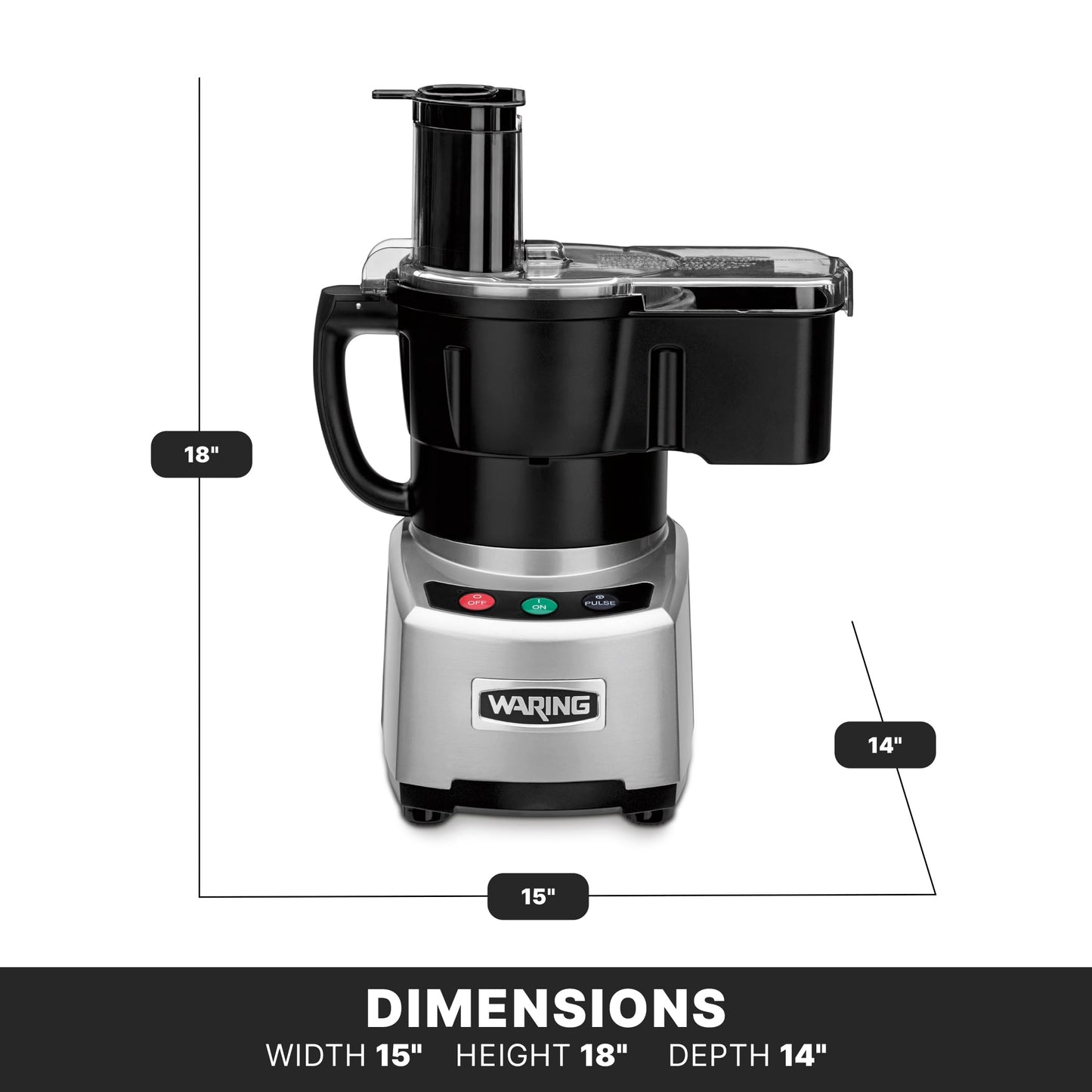 Waring Commercial WFP16SCD 4 Quart Continuous Feed Food Processor, 2 HP Motor, Extra Large Feed Tube, Patented LiquiLock Seal Bowl System, Includes 4 Quart Clear Cutter/Mixer Bowl, Dicing, Shredding, Slicing, Whipping Disc and a Standard S blade for Chopp