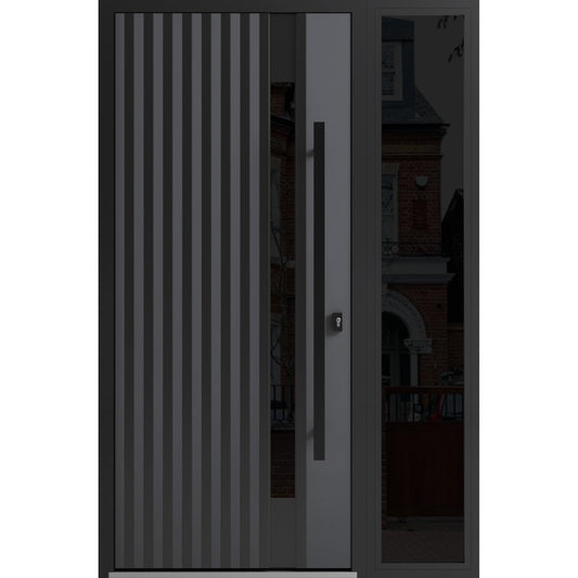VDOMDOORS Front Exterior Prehung Steel Door/Ronex 0144 Grey/Side Exterior Window Sidelite/Entry Metal Modern Painted W36+14" x H80 Left Hand Inswing