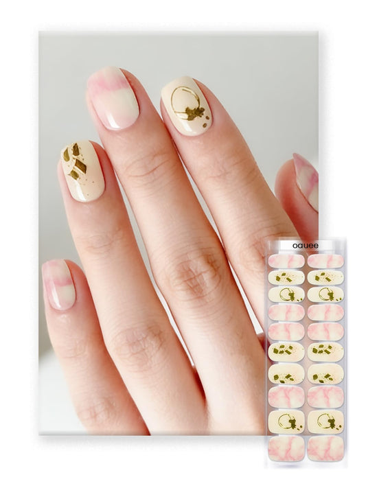 Oauee Semi Cured Gel Nail Strips | Built-In Gel Top Coat | UV Light Required | Salon Quality, Easy Application And Removal (Gilded Marble Dream）