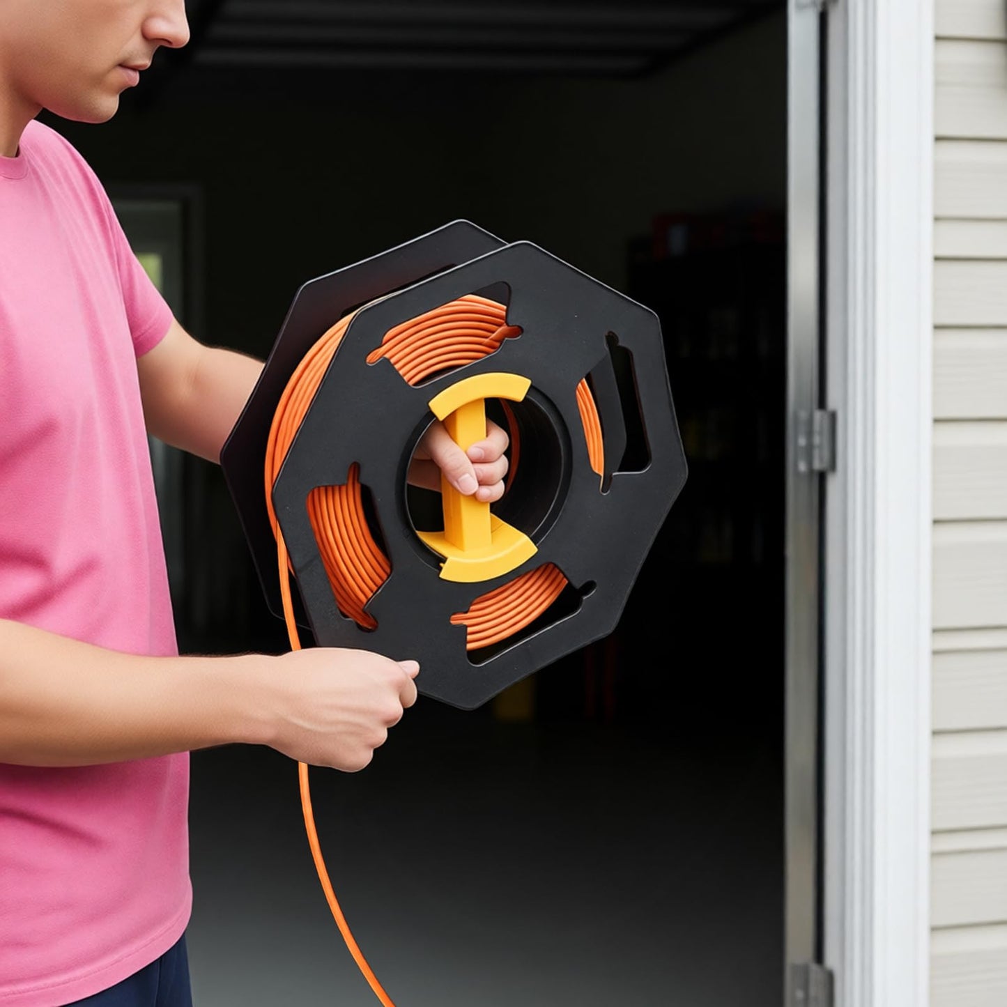 Hacaroa Cord Storage Reel with Center Spin Handle, Plastic Extension Cord Winder Manual Cable Holder Organizer Tangle-free for RVs, Network Cables, Pet Leashes, Black