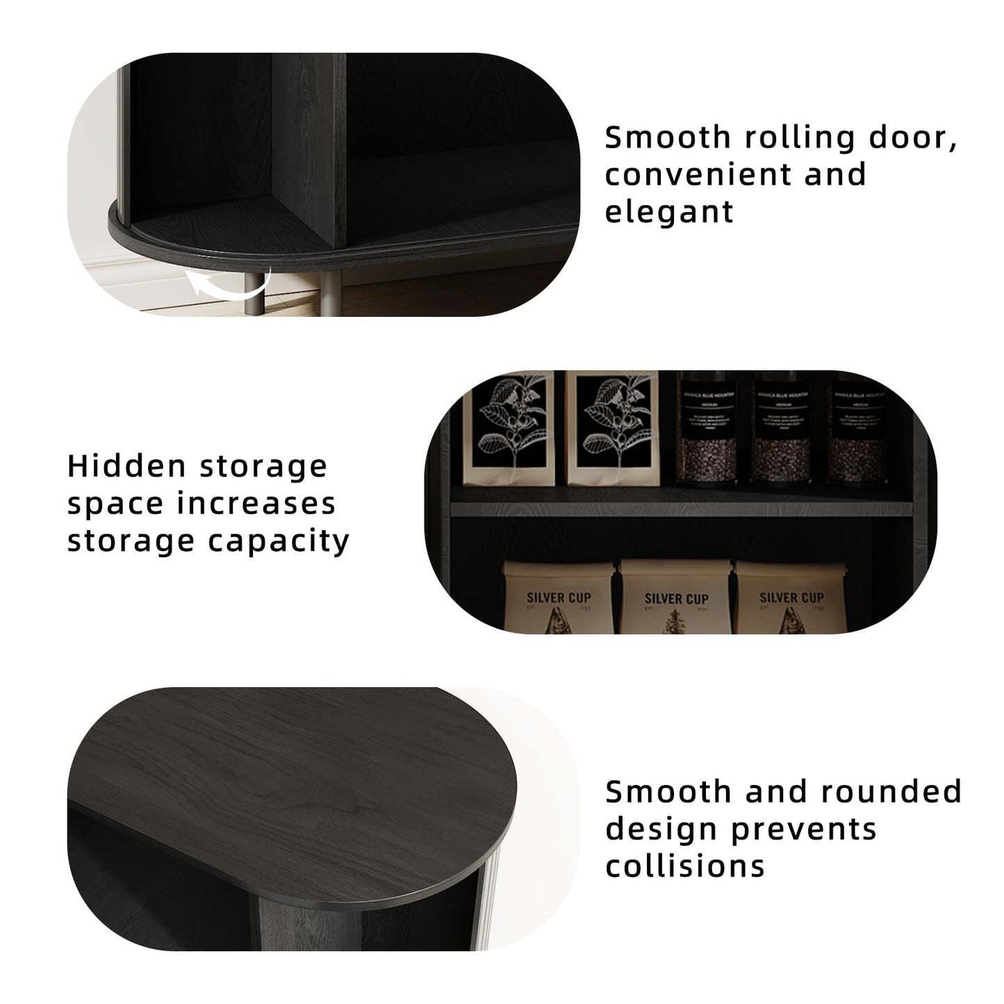 Buffet Sideboard Cabinet with Storage, 55" Fluted Cabinet with Sliding Door & Adjustable Shelf, Modern Accent Coffee Bar Console Table for Kitchen, Entryway, Black