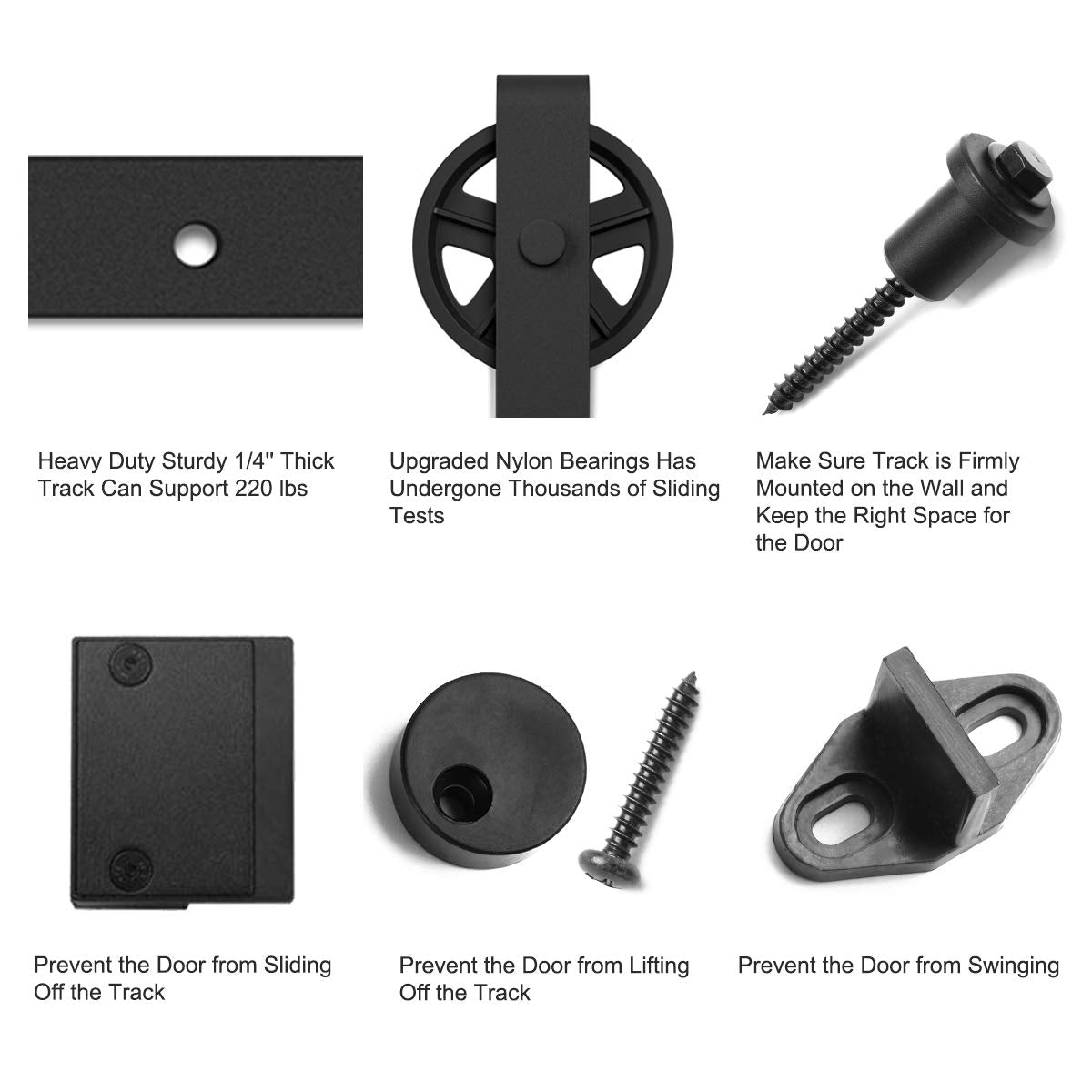 SMARTSTANDARD 6.6ft Heavy Duty Sliding Barn Door Hardware Kit, Black, (Whole Set Includes 1x Pull Handle Set & 1x Floor Guide) Fit 36"-40" Wide Door Panel (Big Industrial Wheel Hangers)