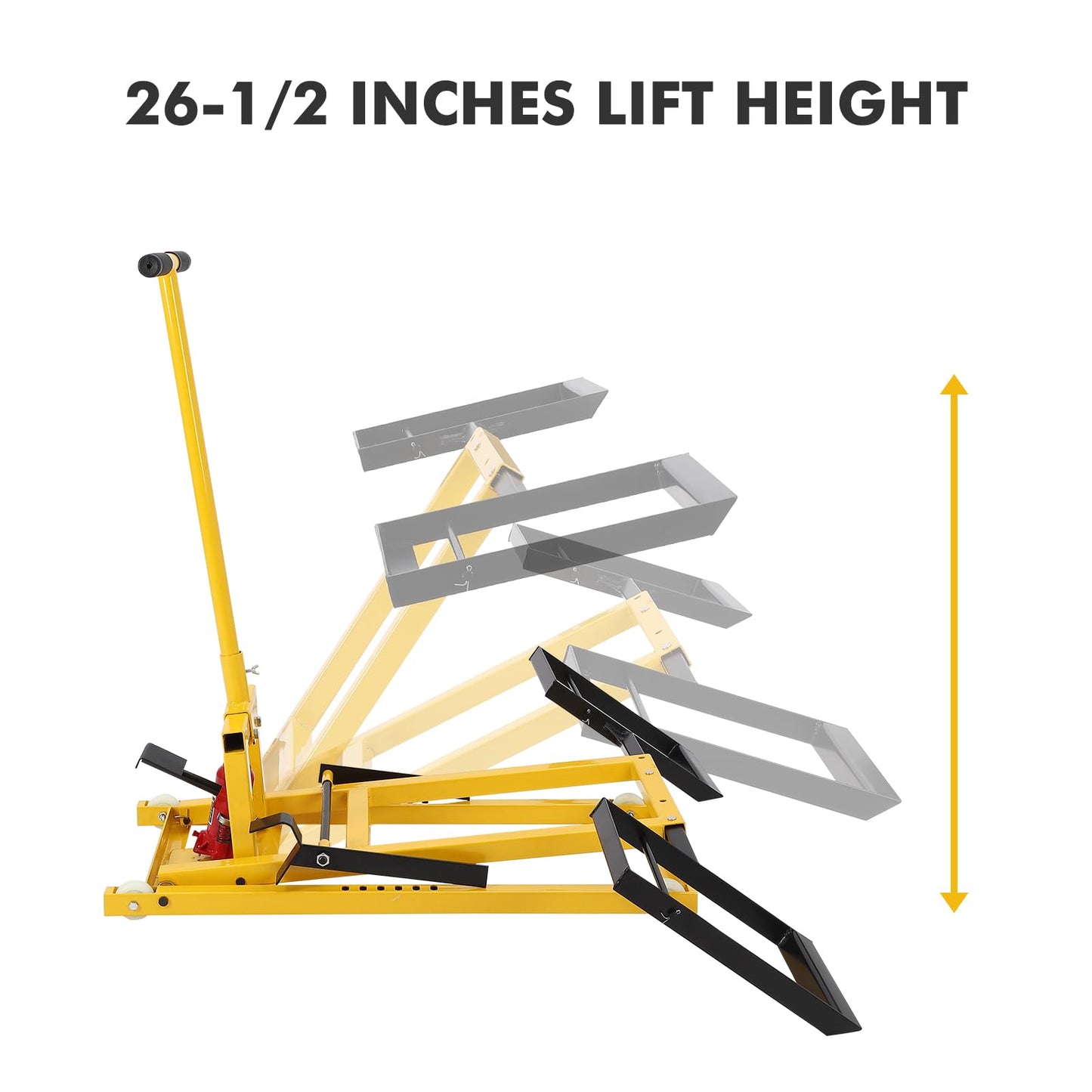 Lawn Mower Lift Jack, Hydraulic Lawn Mower Lift, 500 LBS Capacity, 26-1/2 Telescopic in Lift Riding Lawn Mower Maintenance, for Riding Tractors and Zero Turn Lawn Mowers (Yellow)