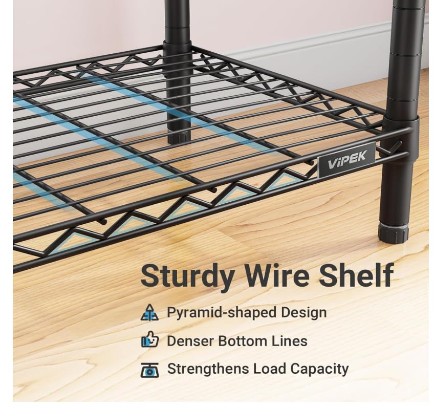 VIPEK X20 Expandable Metal Clothing Rack Adjustable from 3'3" to 4'8" Heavy Duty Garment Racks with Adjustable Shelves and Hanger Rods Portable Wardrobe Open Closet Rack System, Black