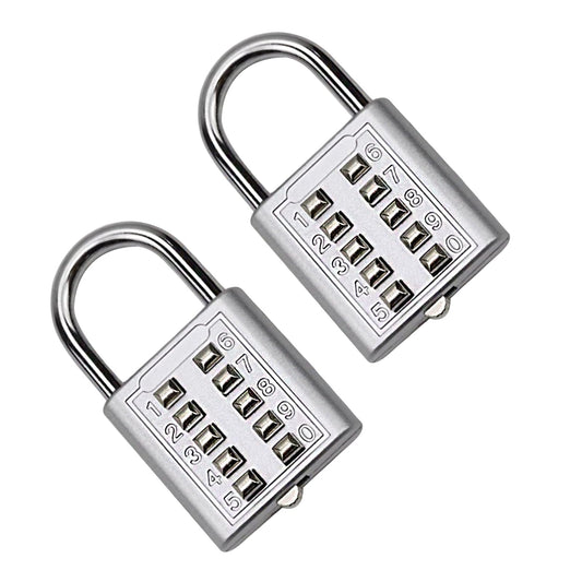 Li-TianFeng 2Pcs 10-Digit Combination Padlock Push Button Lock for Locker Gym, Case, Drawer, Toolbox (silver-2pcs)