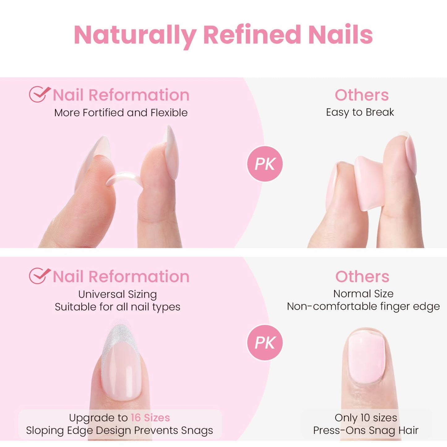 Nail Reformation Press On Nails, Strawberry Candy | Red & Pink Extra Short Round Fake Nails with Velvet Cat Eye Shimmer, Reusable Stick On Nails Kit - 32 Pcs in 16 Sizes, Manicure Gifts for Women
