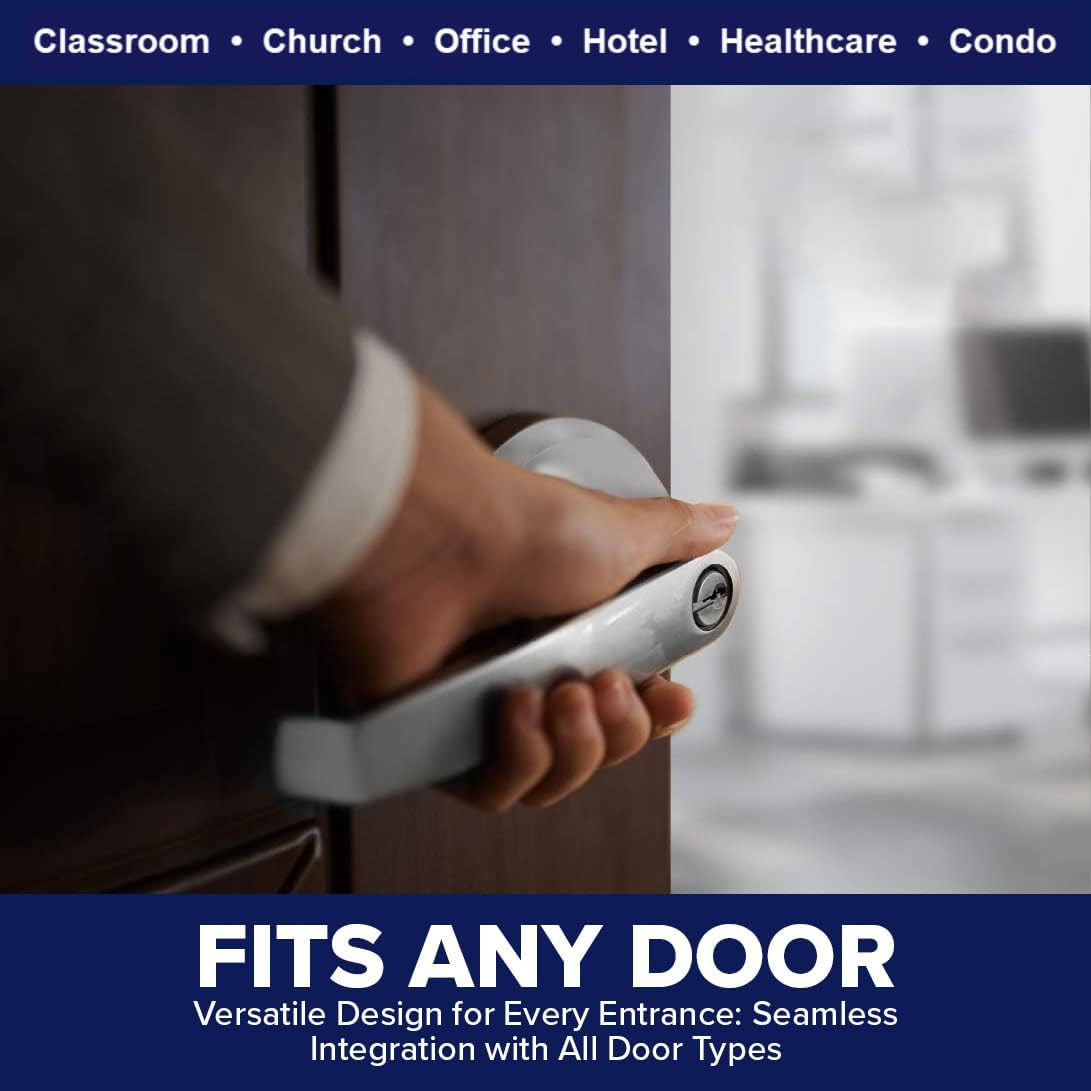Lawrence Commercial Lever Door Lock - Heavy Duty Locking Commercial Door Handle Keyed Entry, Grade 2 Door Handle with Lock and Key - Brushed Chrome, Storeroom Function Embassy Series