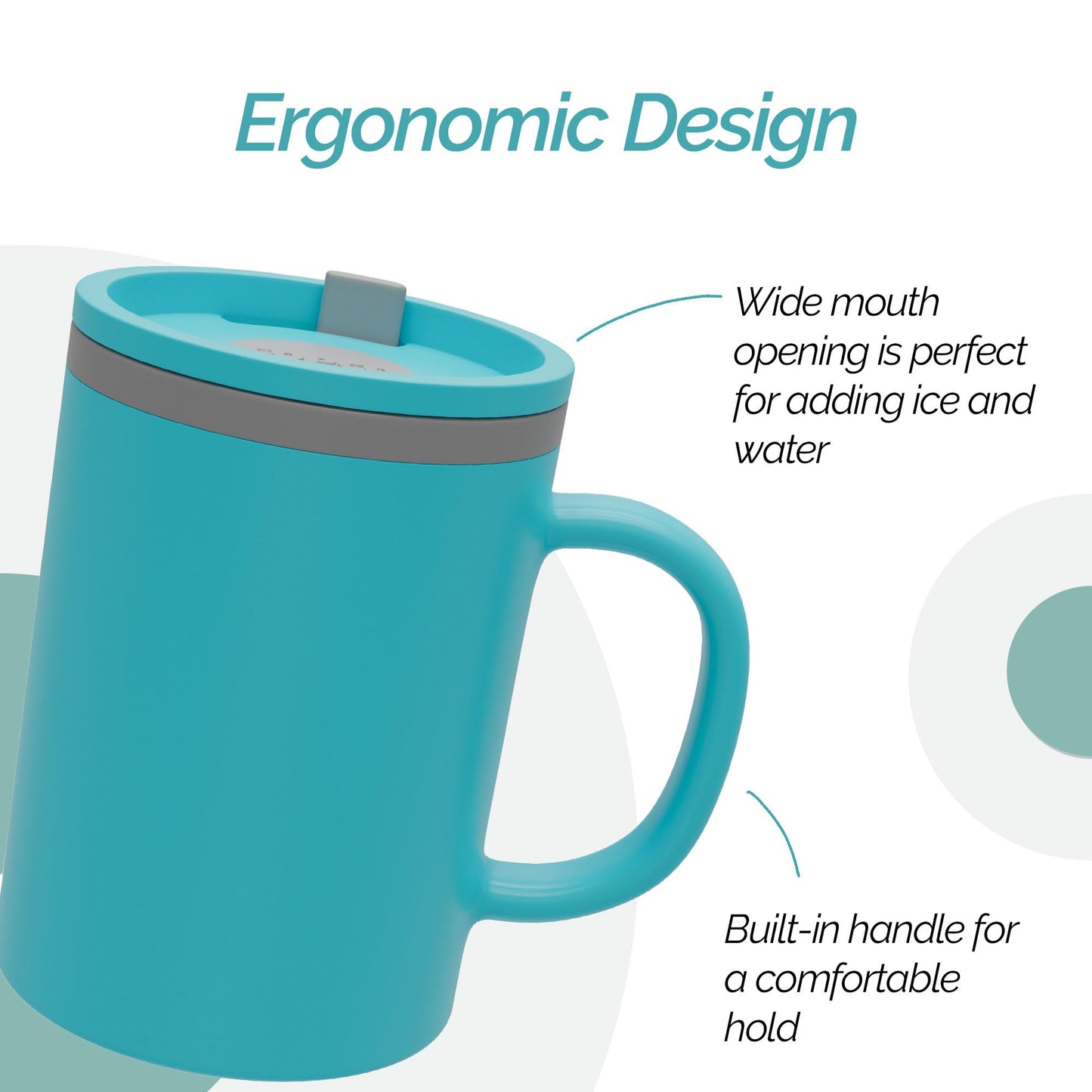 Copco Iconic 16oz Double Wall Insulated Desk Mug with Lid and Handle, Set of 2, BPA-Free Reusable Plastic, Spill-Proof, Microwave & Dishwasher Safe, Wide Mouth, Cup Holder Friendly (Aqua/Mint)