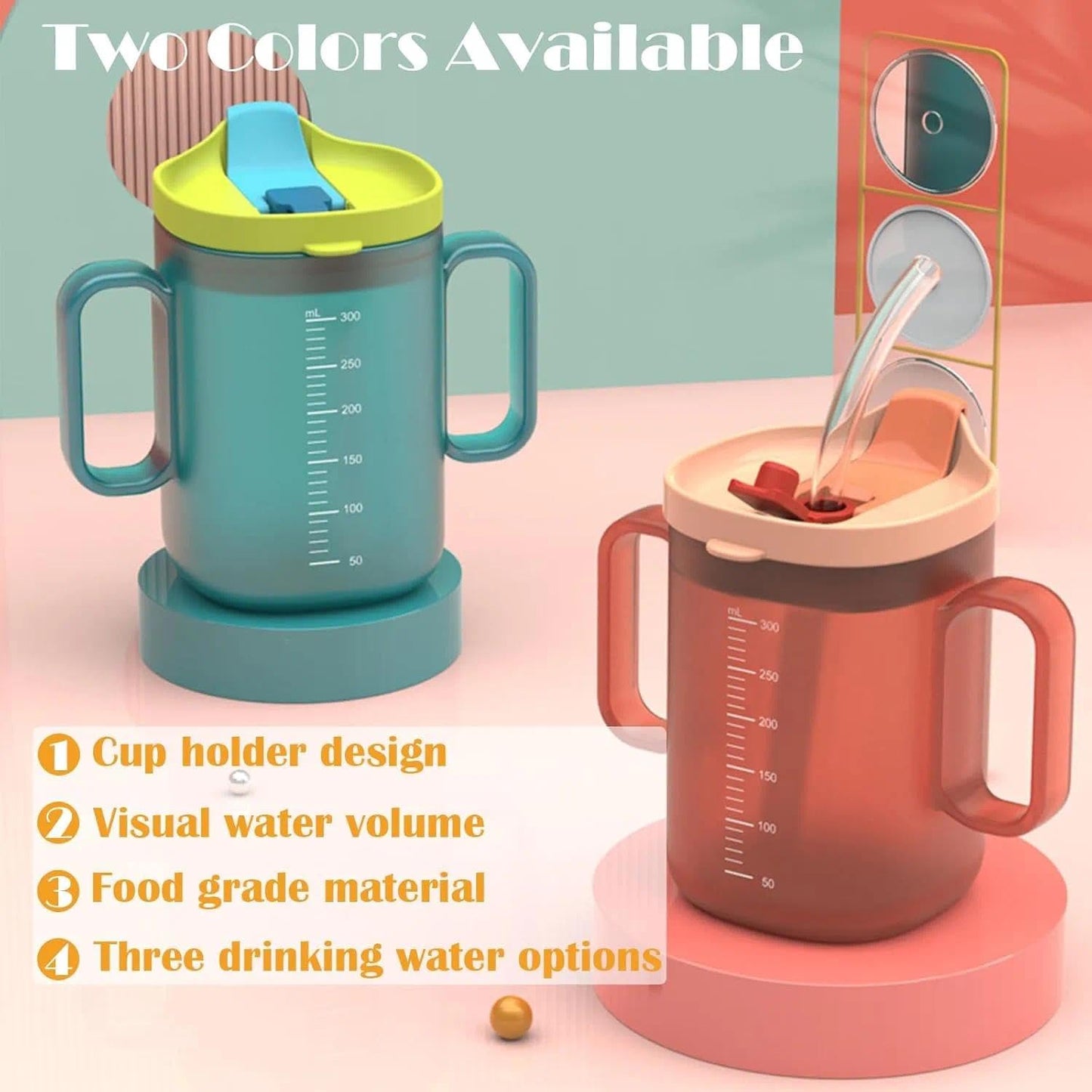 JFGLORIX Spill Proof Sippy Cups for Seniors & Adults -10.2oz(300ml) Non-Spill Cups with 2 Handles & Straw Lid, Elderly Drinking Cups for Patients, Disabled, Pregnant Women, Dishwasher Safe (Orange)
