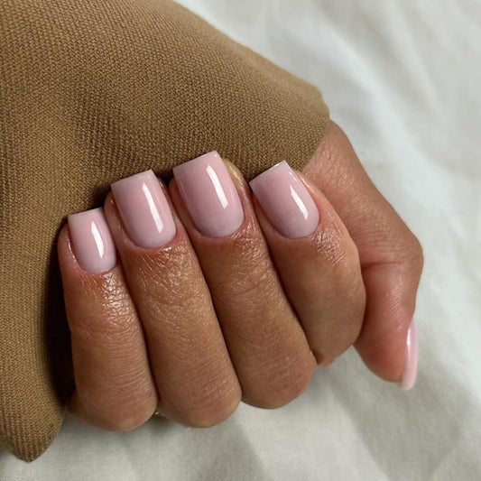 Dusty Pink Press on Nails Short Square, KXAMELIE Natural Gel Nails Glue on Acrylic Nails Press ons Featured Protective Coat Thick Reusable Fake Nails Solid Color 24 Short Coffin Artificial Nails