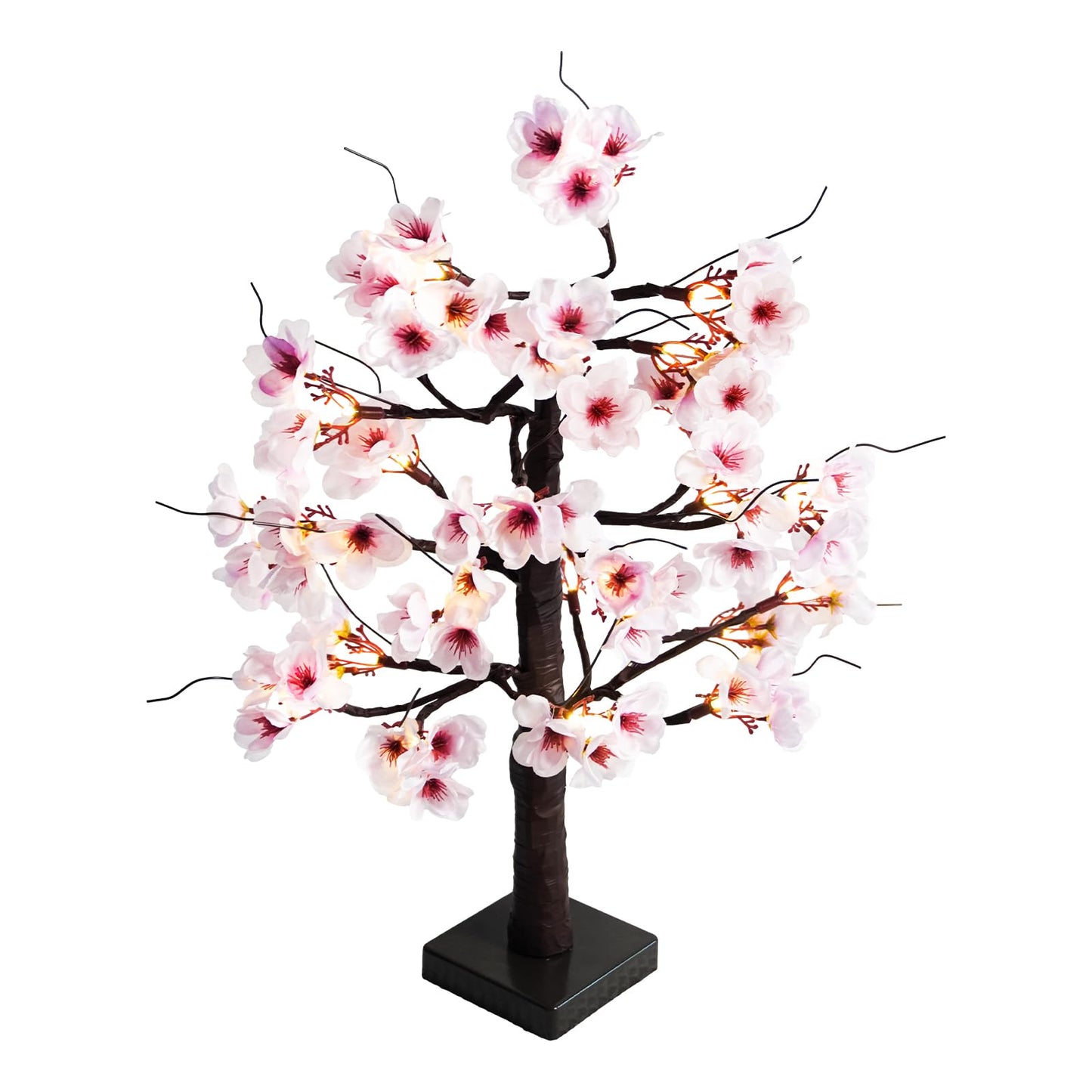 Uieke 24IN Lighted Cherry Blossom Tree 24 Warm White LED Tabletop Artifical Bonsai Tree with Timer Battery Operated for Wedding Party Spring Christmas Home Indoor Japanese Room Decor