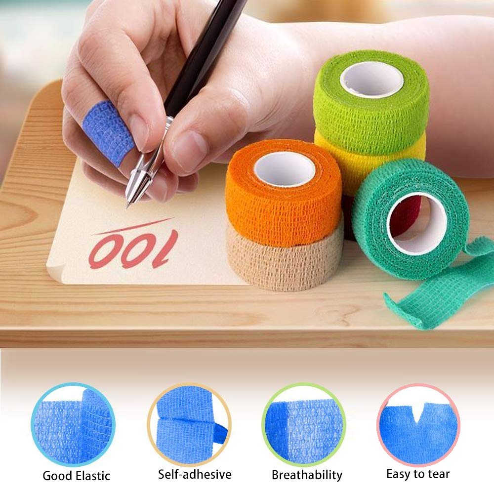 (12-Pack) 1” x 5 Yards | Self Adhesive Bandage Wrap, Kuvvfe Athletic Elastic Cohesive Bandage for Sports Injury,Strain,Knee & Wrist,Ankle Sprains & Swelling First Aid