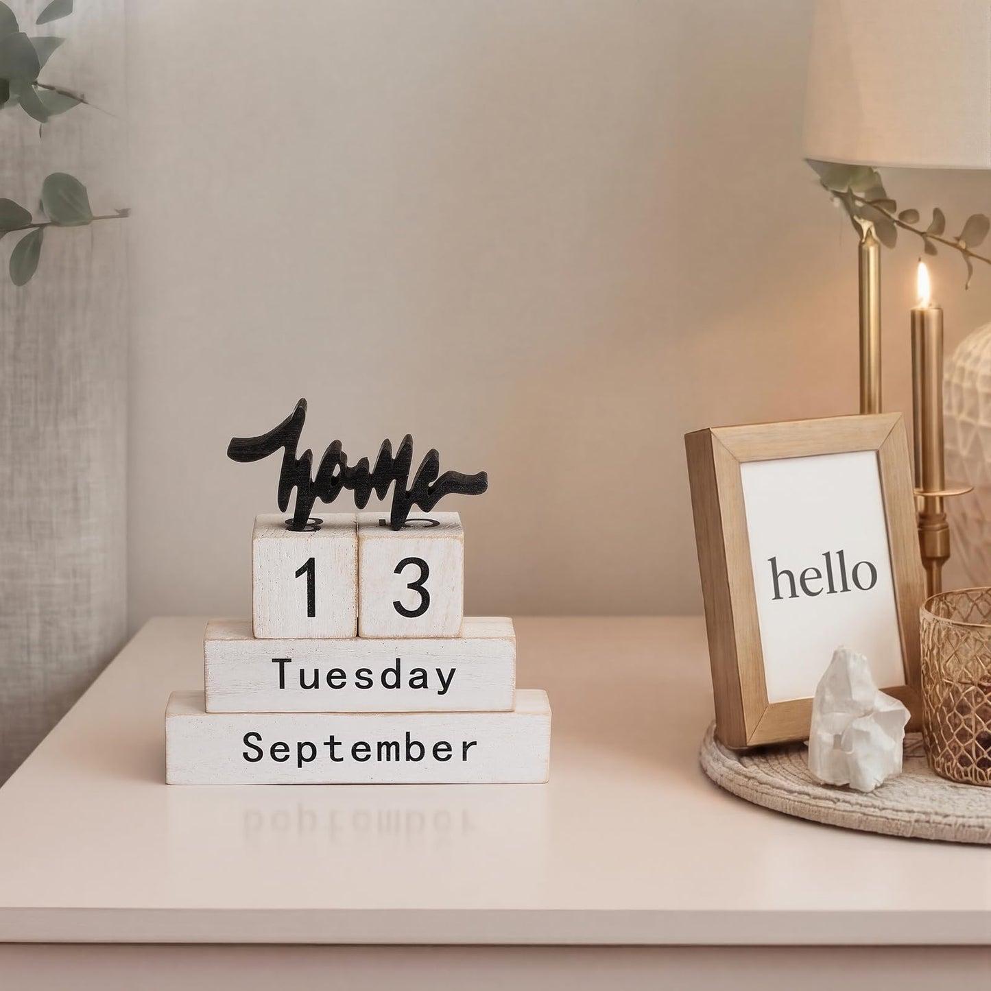 Novabright Retro Wooden Perpetual Block Calendar for Desk Rustic Wood Month Date Display Blocks Home Tiered Tray Decor for Home Farmhouse Office Daily Desktop Calendar Accessories