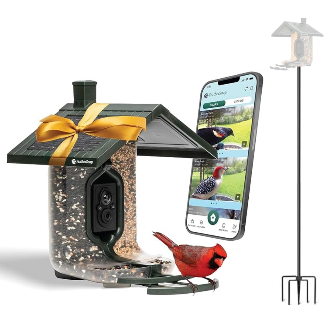 Bird Feeder with Camera with AI Identify Birds Species Solar Panel, Smart Bird House with Cam, 2K Live View, Instant Arrival Alerts, Dual Feeder, Includes Pole Stand