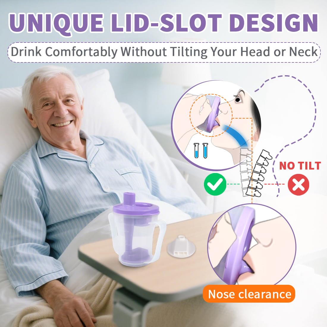EZSLINGGLIDE Dysphagia Regulating Drinking Cup – Spill-Proof Adaptive Cup for Adults with Swallowing Difficulties, Elderly, Parkinson’s & Dementia Patients (Purple-Pack of 1 Count)
