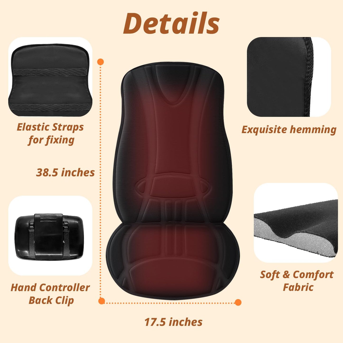 Heated Seat Cover with Expanded Heating Area, Heated Seat Cushion for Full Back and Seat, Seat Warmer with 3 Levels Temperature Control for Home Office and More, Warm Gift for Winter