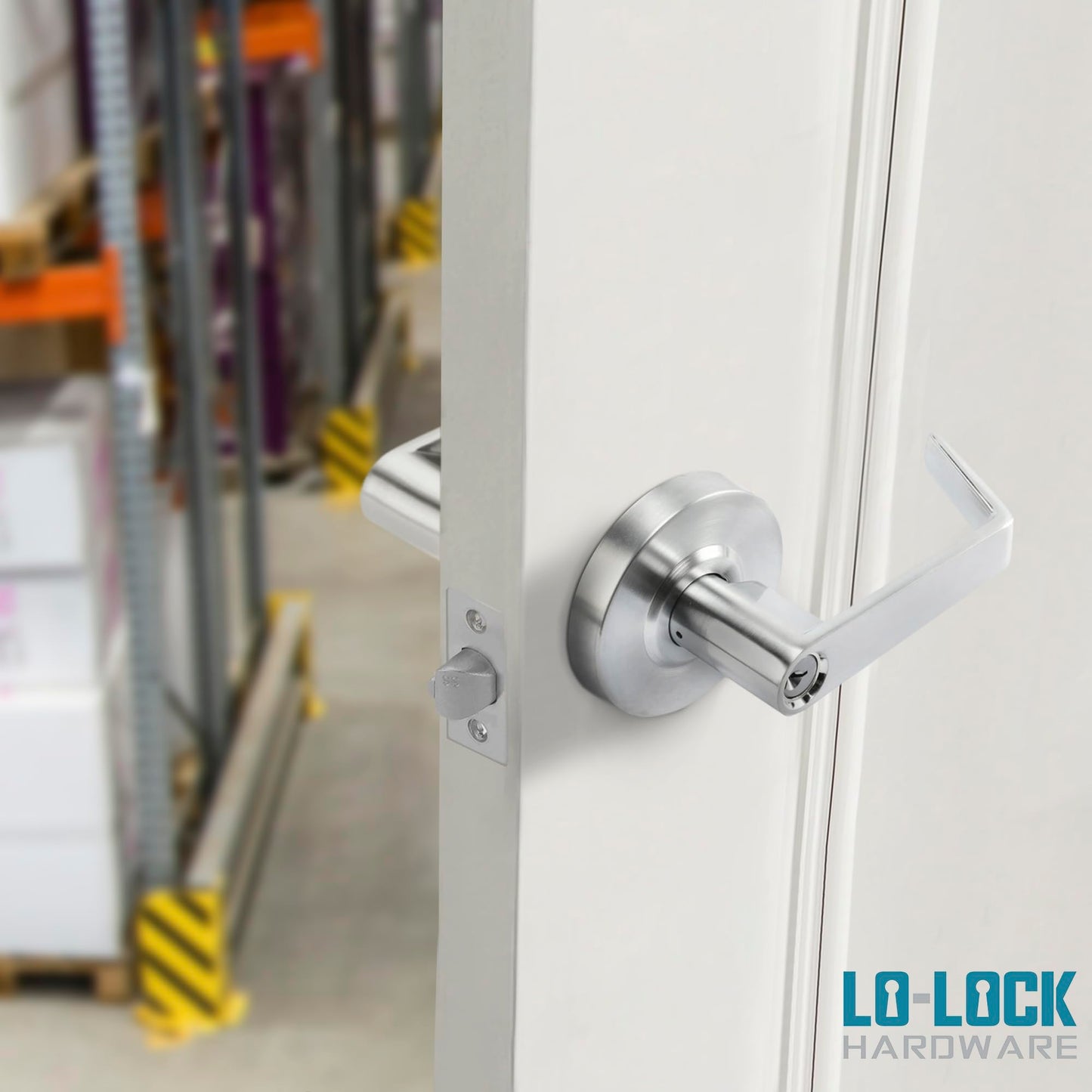 LO-LOCK HARDWARE Commercial Lever Door Lock - Heavy-Duty Locking Door Handle, ADA Door Handles, Cylindrical Lever Lock, Non-Handed Grade 2 Industrial Door Handle, 26D Satin Chrome, Privacy/Bathroom