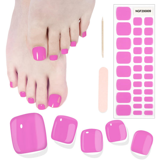 SILPECWEE Semi Cured Gel Nail Strips, Toenails Stickers Full Nail Wraps UV Light Required, Salon Quality, Easy to Apply & Remove, Toenail Strips for Women Girl (Vibrant Magenta - 32PCS)