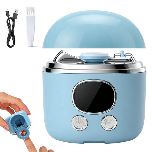 5-in-1 Electric Nail Clippers for Seniors, Upgraded Adjustable Blade Opening, Automatic Electric Nail Trimmer with Light, Magnifier, Storage Box, Clean Brush (Blue)
