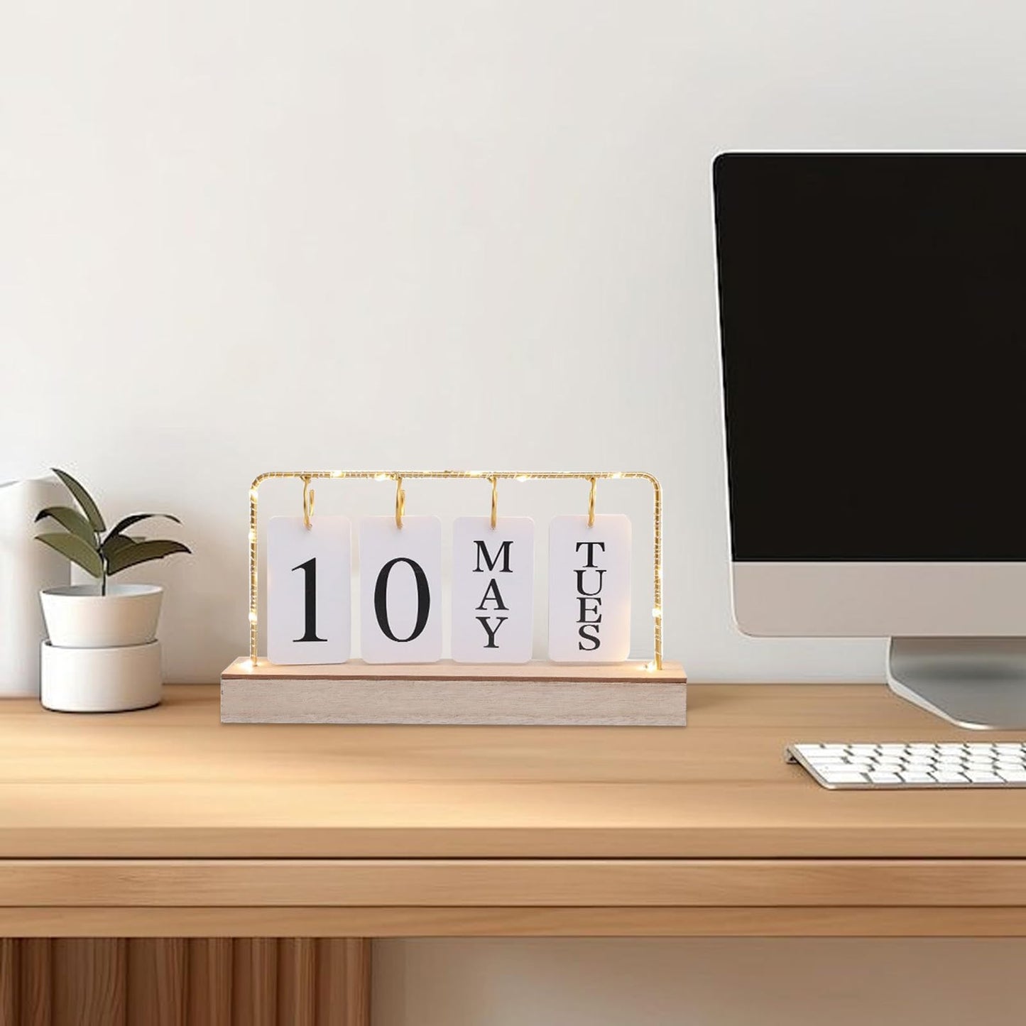 AUSTUFF Flip Wooden Perpetual Calendar Metal Desk Calendar 2025 Daily Desktop Calendar Monthly Weekly Year Planner Standing Office Home Desk Decor