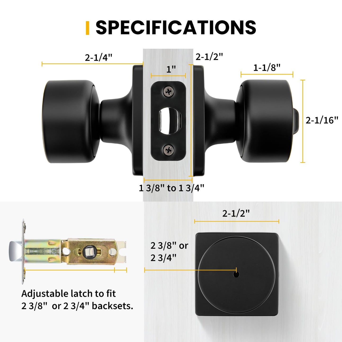 Goldenwarm Matte Black Door Knobs Interior, Privacy Bedroom Door Knob with Lock, Black Interior Door Knobs Bathroom 8 Pack