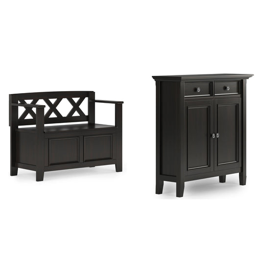 SIMPLIHOME Amherst Solid Wood 36 inch Wide Small Storage Bench and 36 inch Wide Storage Cabinet in Hickory Brown for the Living Room, Entryway, and Family Room, Transitional Style
