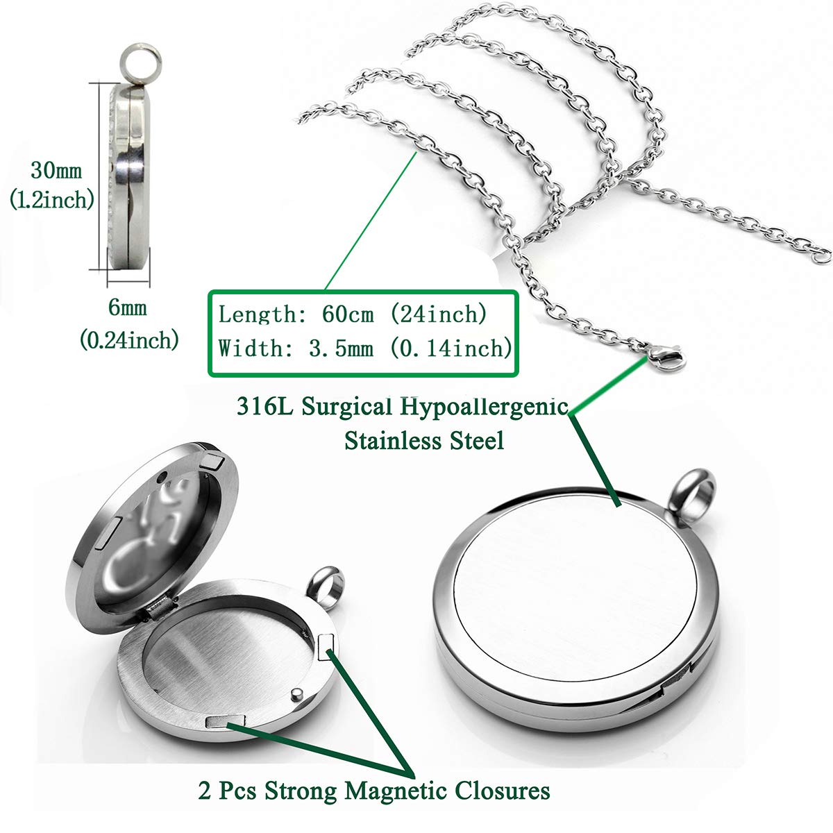 Popeoiuh Essential Oil Diffuser Necklace, Aromatherapy Stainless Steel Turtle Chain Pendant Locket Jewelry for Men Women