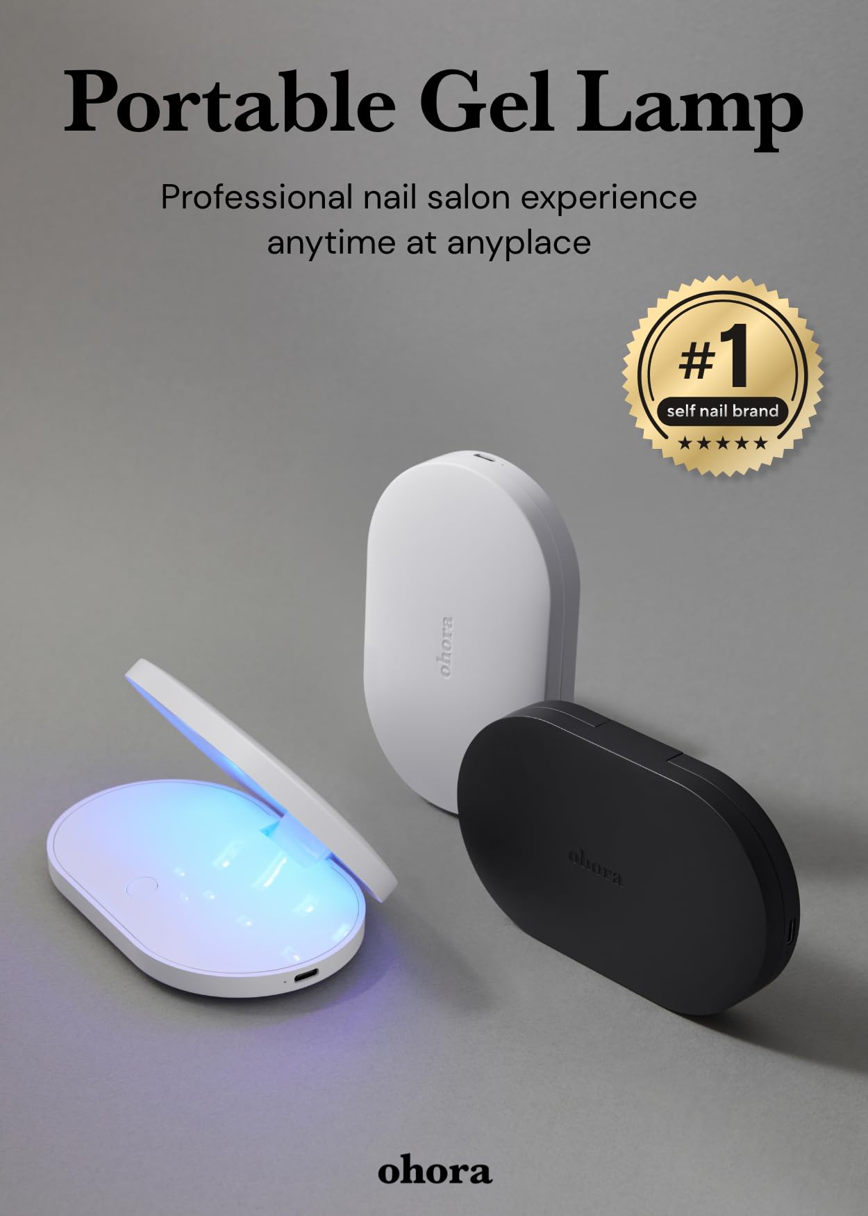 ohora Pro Portable Gel Lamp (Black) - 11W Max, Timer (60s), Portable Lamp for Curing Gel Nail Art, Polish, Stickers and Strips