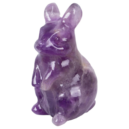 QLRSUXN Amethyst Bunny Figurine, Hand-Carved Rabbit Statue for Home Decor,1.6" Healing Crystal Desk Ornament, Easter Gift for Women Men, Lucky Feng Shui Charm for Office, Cute Animal Spirit Totem