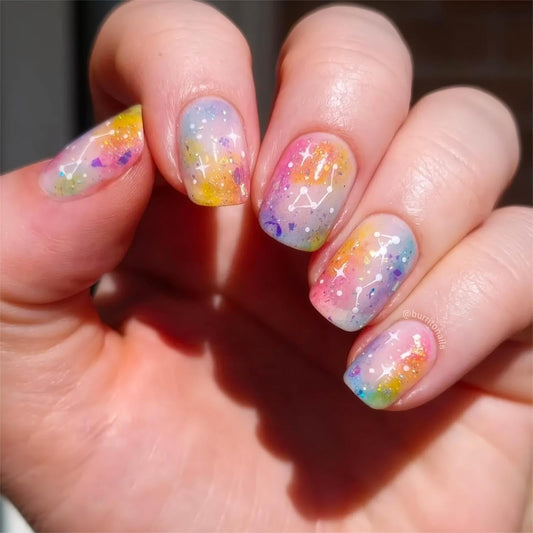 Colorful Press on Nails Short Square Fake Nails Full Cover False Nails with Gradient Designs Acrylic Nails Reusable Glue on Nail for Women 24Pcs