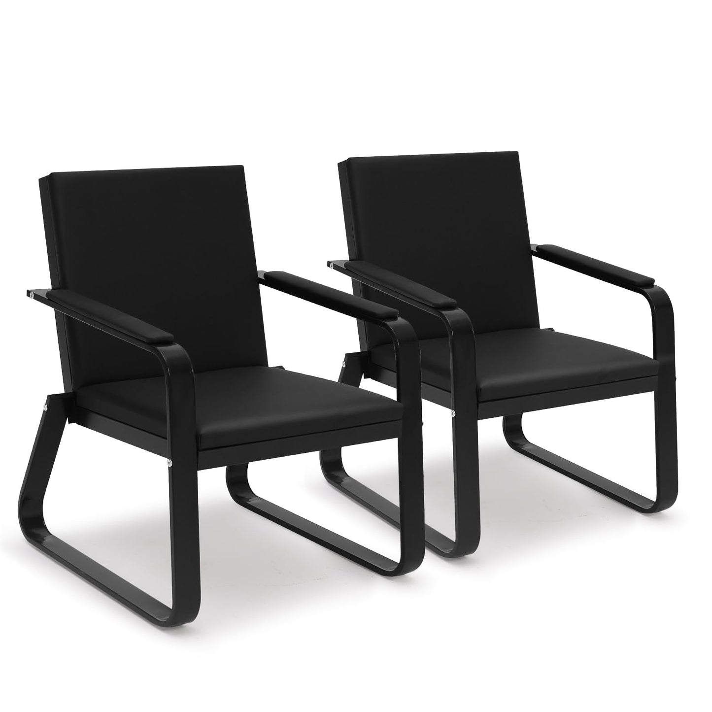 walnest Guest Reception Chair with Padded Arms, PU Leather, Heavy Duty 330 Lb Capacity, Black (Black, Double seat)