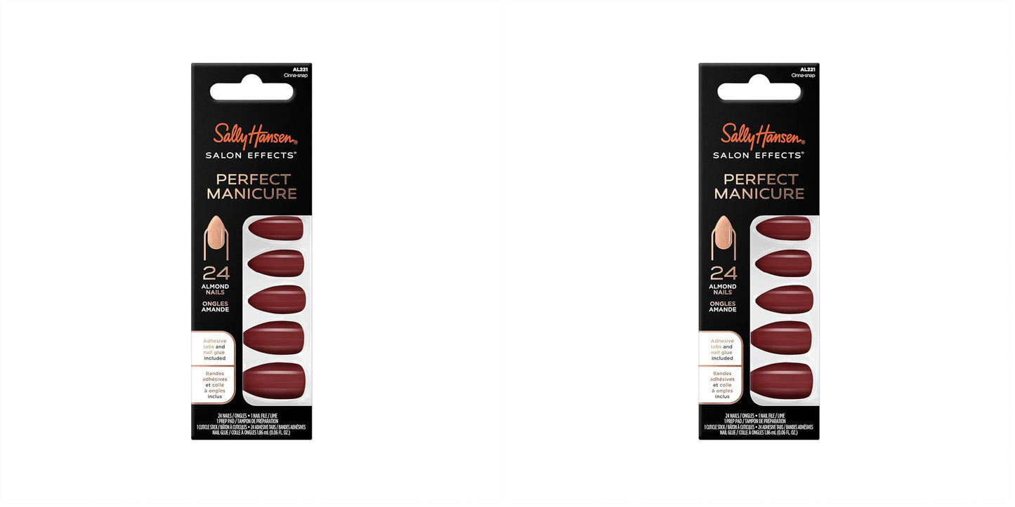 Sally Hansen Salon Effects® Perfect Manicure, Cinna-Snap, Press On Nails, Almond Shaped, Non-Damaging Adhesive Tabs, File, and Alcohol Pad Included (Pack of 2)